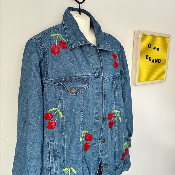 Quacker Factory Blue Jean Jacket with Red Cherry Embroidery - Picture 4 of 7